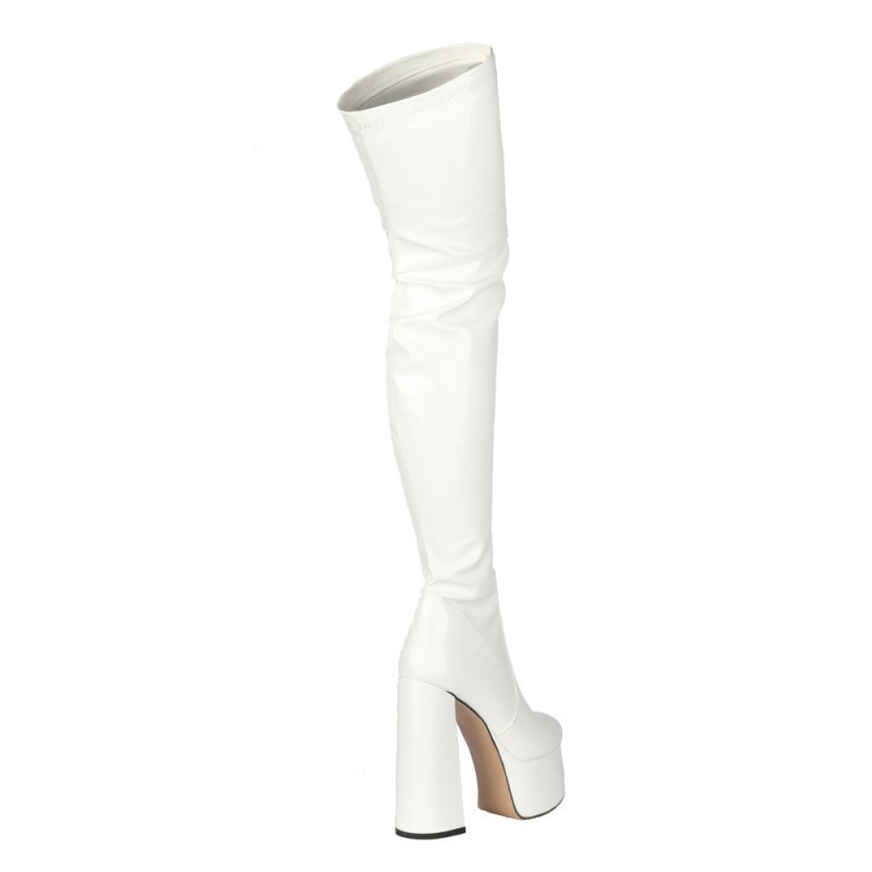Womens Patent Leather Over-the-knee Booties With A Round Heel That Slim The Legs