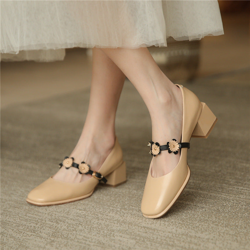 Spring French Retro Square Toe High Heels