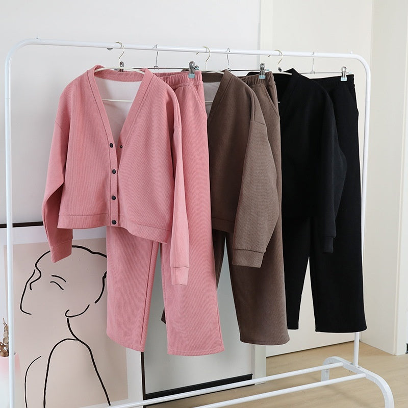 Fleece-lined Casual Suit Women's Fashion Korean Style Slimming