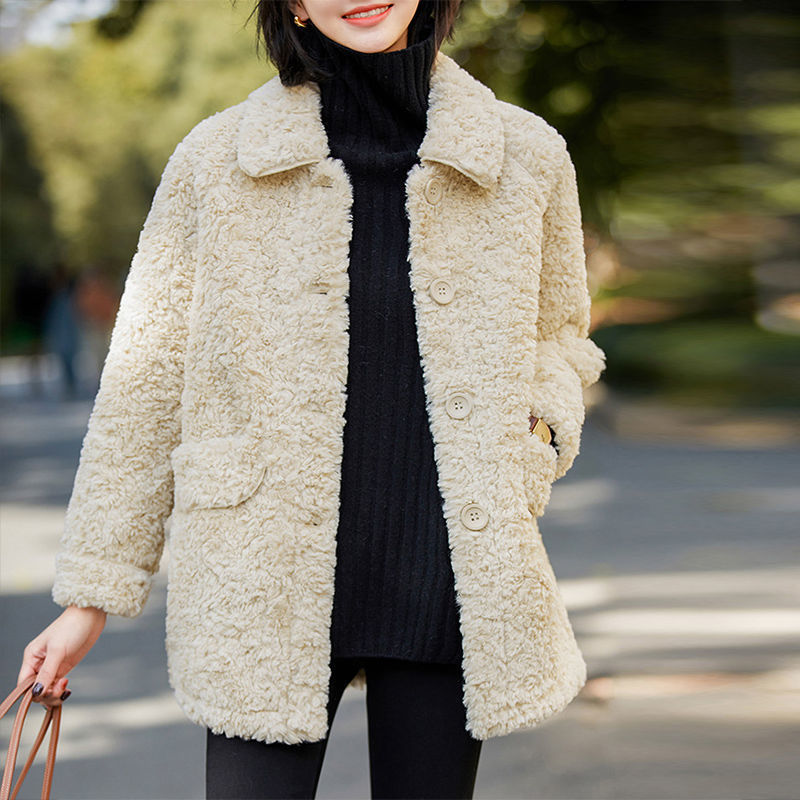 Women's New Fleece And Thickened Lamb Wool Lapel Loose Top