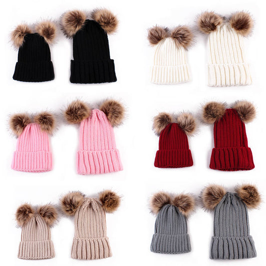 Woolen Cap Pairs Of Fur Balls