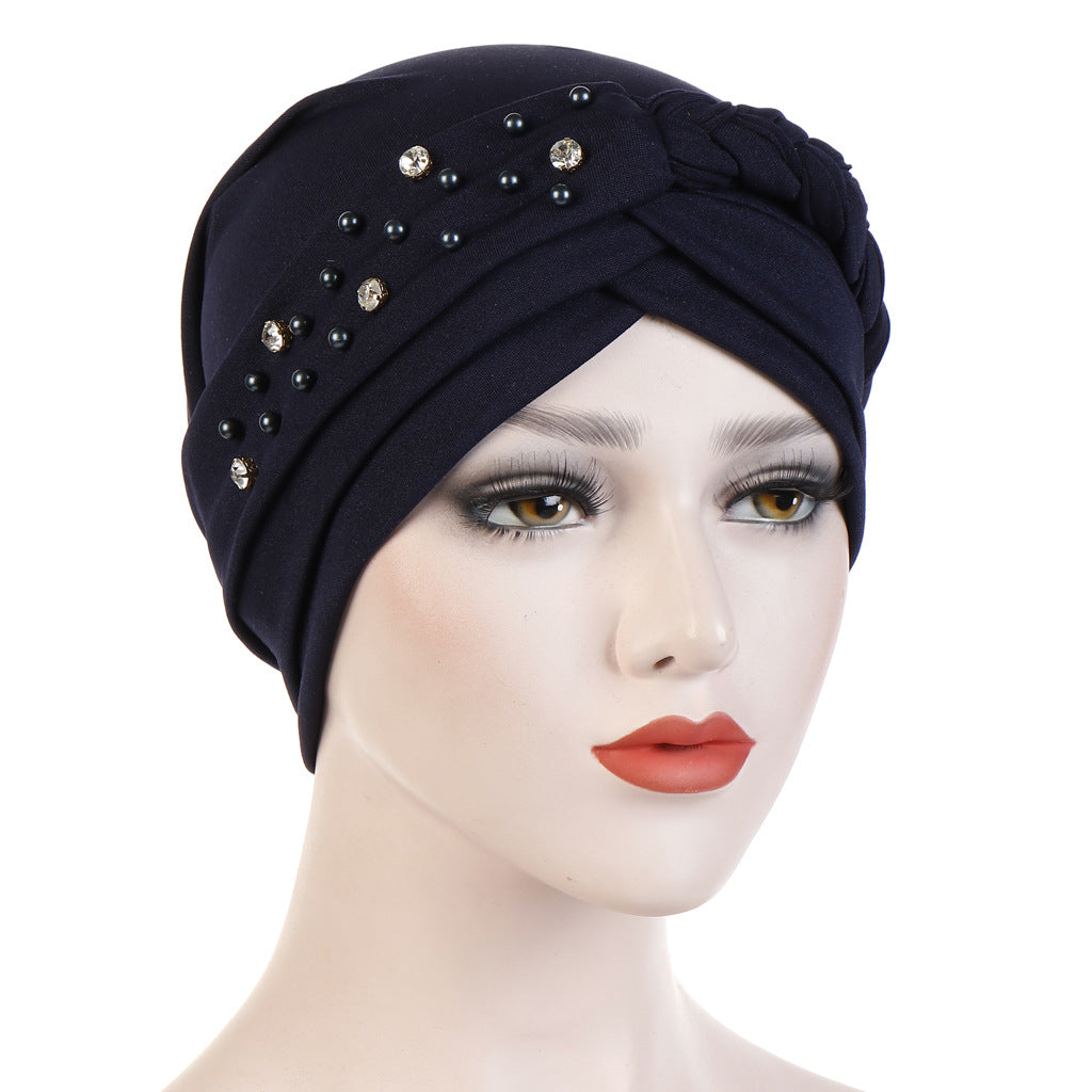 New Multi-color Crystal Hemp Three-layer Turban Hat