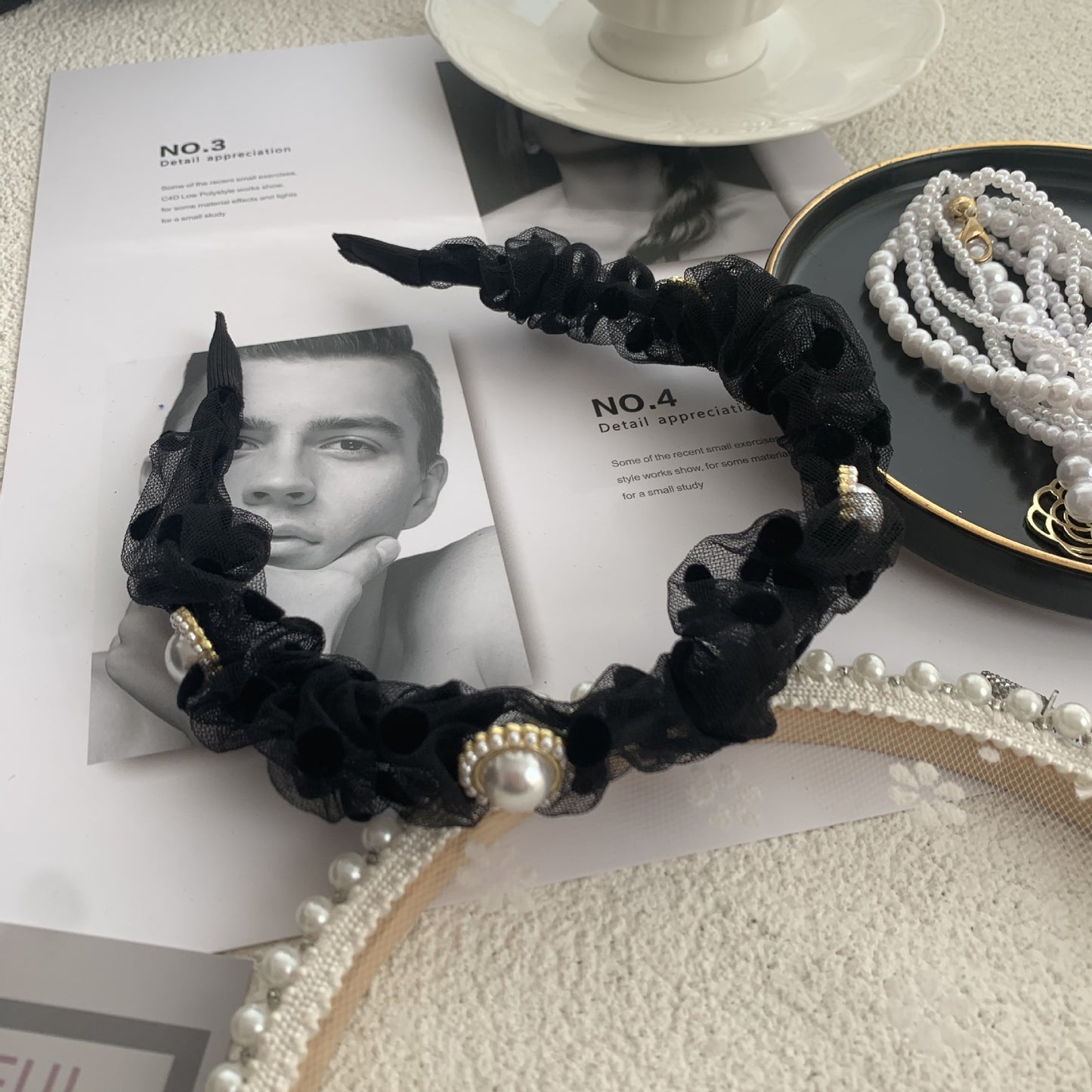 Exaggerated Wooden Ear Headdress Black Hair Hoop