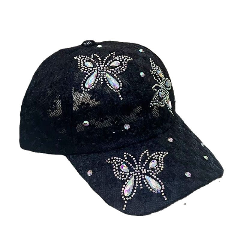 Dame blonde lille blomst sommerfugl rhinestone baseballkasket