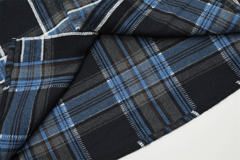 Plaid Letters Embroidered Shirt Men's Spring And Autumn