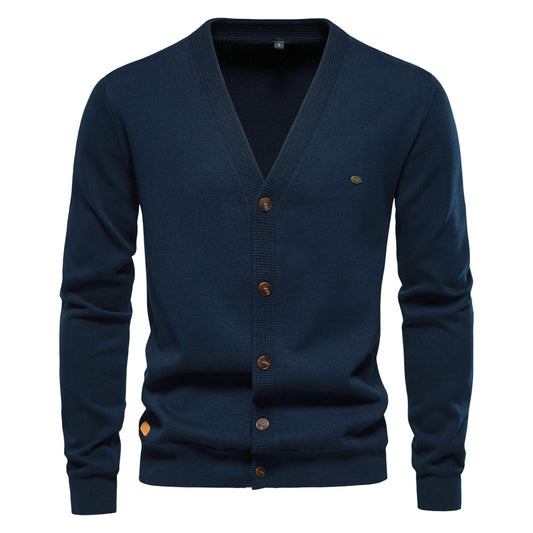 Men's Cardigan Sweater High Quality Business Pure Color Knitwear