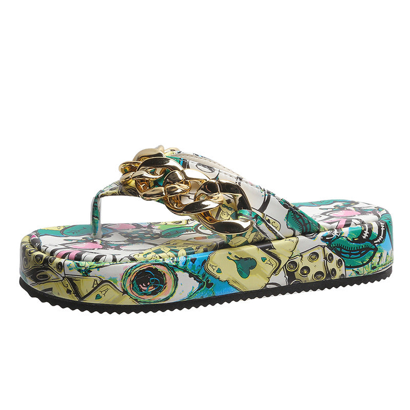Women's Sandals And Slippers With Graffiti Platform