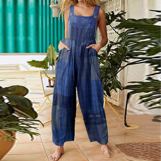 Retrotrykte knapstropper jumpsuit