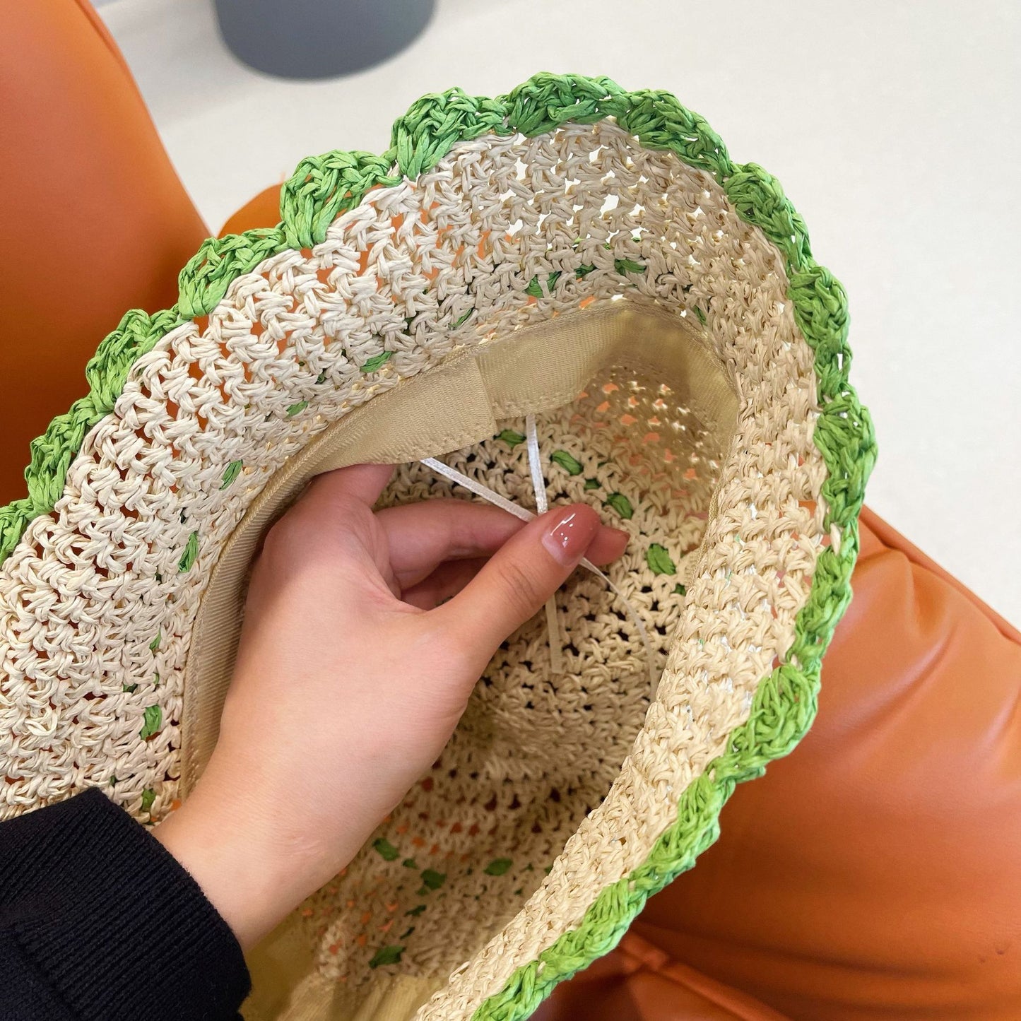 Contrast Color Lace Straw Hat Ins Casual All Match