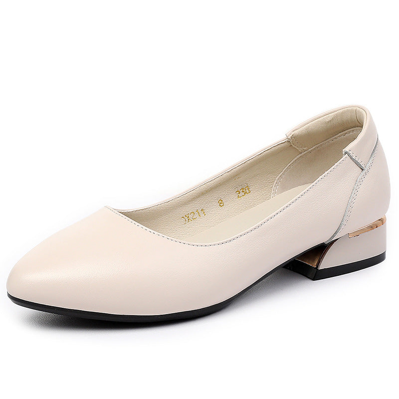 Autumn Cowhide Flat Pointed Low-cut Shoes