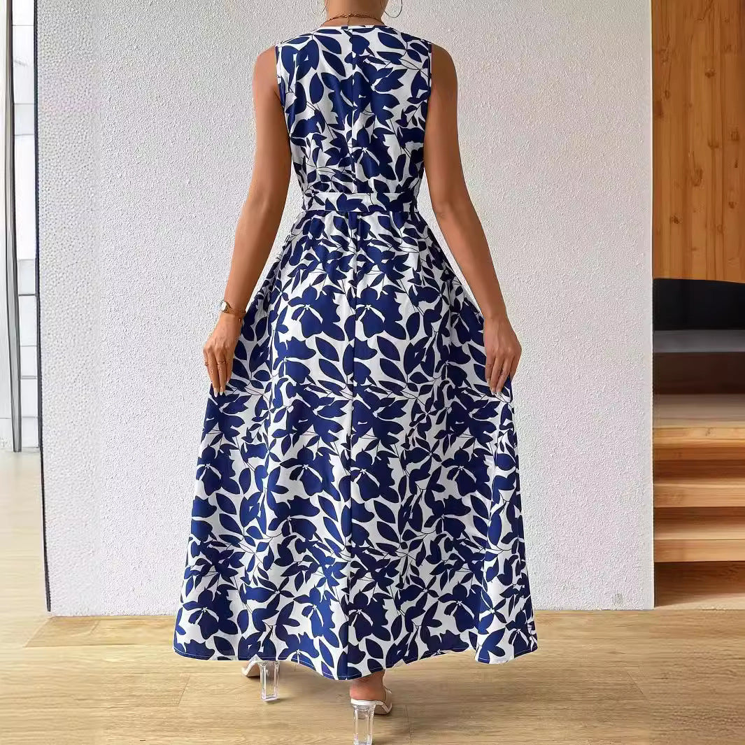 Women's Printed Blue Pattern Extra Long Dress