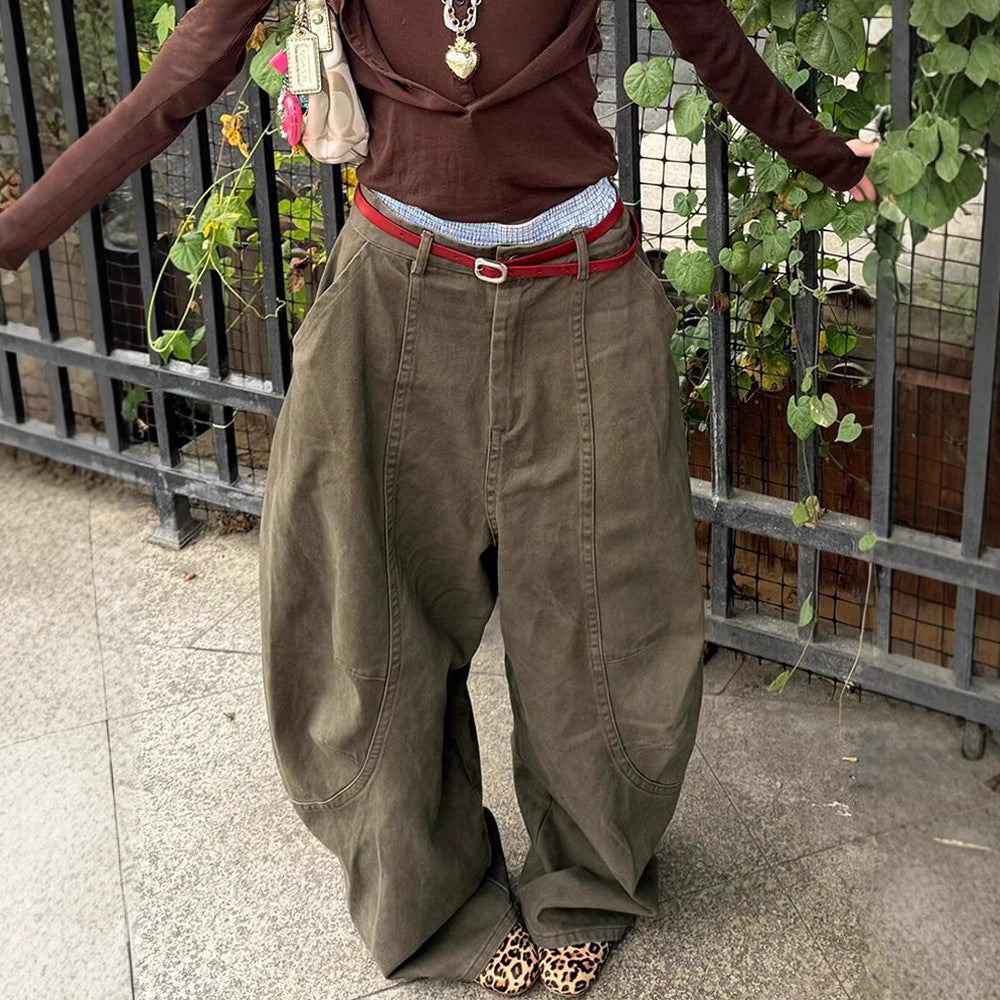 American-style Retro Washed Corridor-shaped Machete Jeans