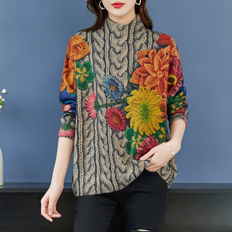 Plus-sized Fashion Personalized Printing Knitted Pullover Sweater