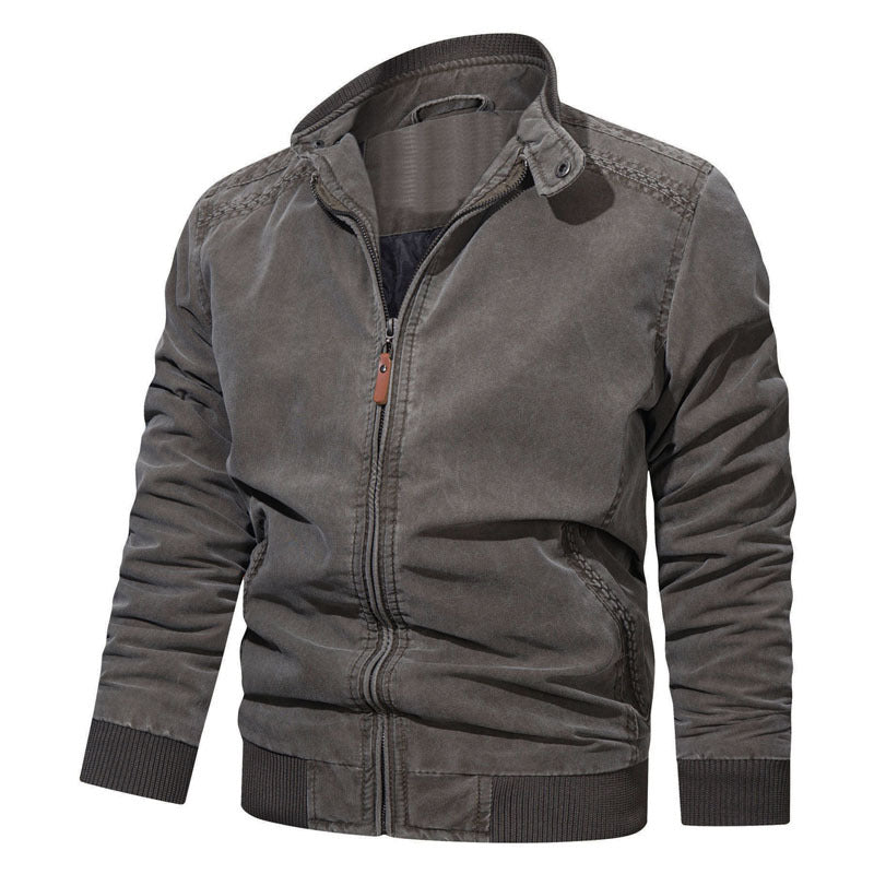 Jacket Men's Spring And Autumn Pure Color Washed Cotton Retro Loose Large Size Casual Jacket