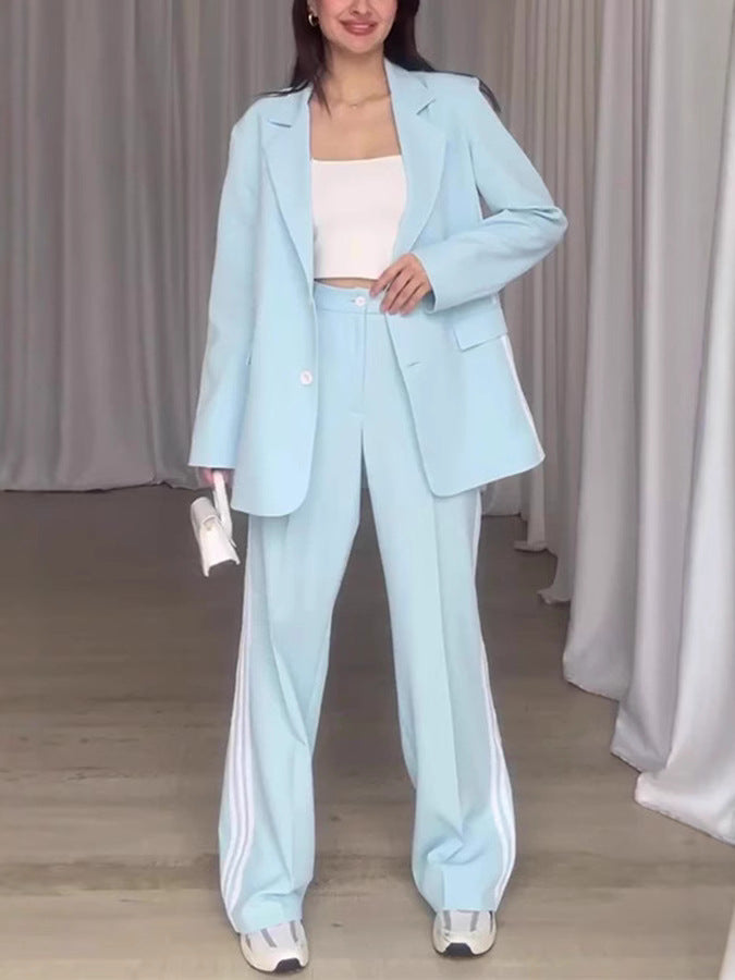Solid-color Stylish Striped Printed Suit Wide-leg Pants