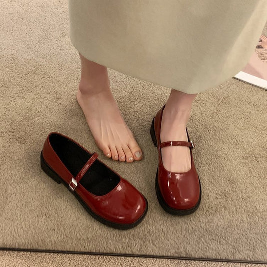 Solid Color French Vintage Leather Shoes Women