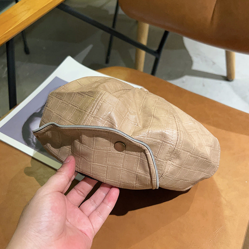PU Leather Cloud British Retro High Quality Small Octagonal Cap Autumn And Winter Temperament