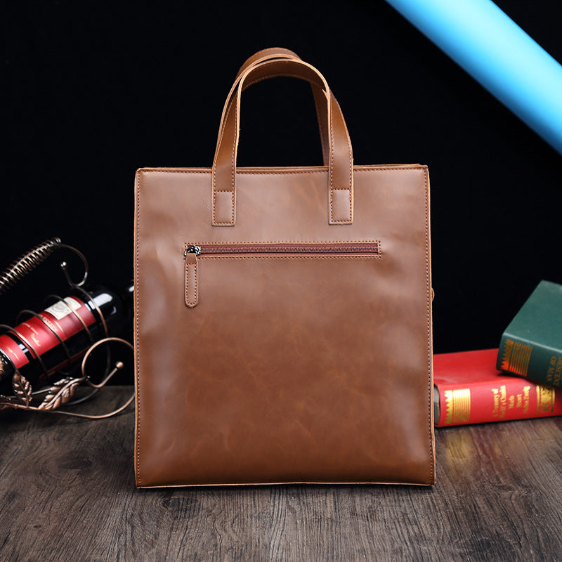 Men's Retro Crazy Horse PU Leather Tote Bag