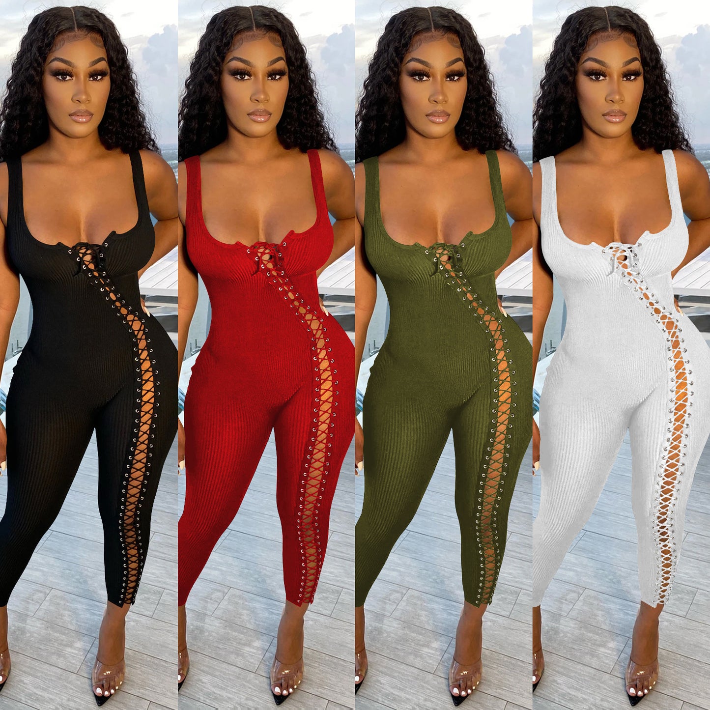 Dame Mode Enkel Stroppet Udhulet Jumpsuit