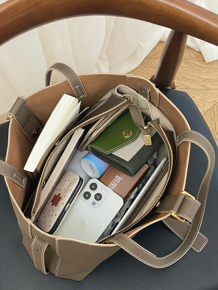 Leather Handbag With Premium Feel And Large Capacity