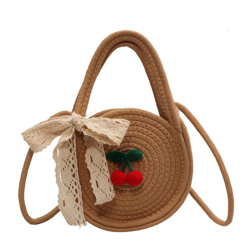 Cotton String Small Round Trendy All-match Seaside Beach Weaving Shoulder Messenger Bag