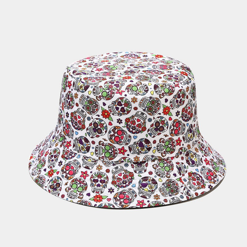 Fashionable Sunshade Skull Pattern Double-sided Bucket Hat
