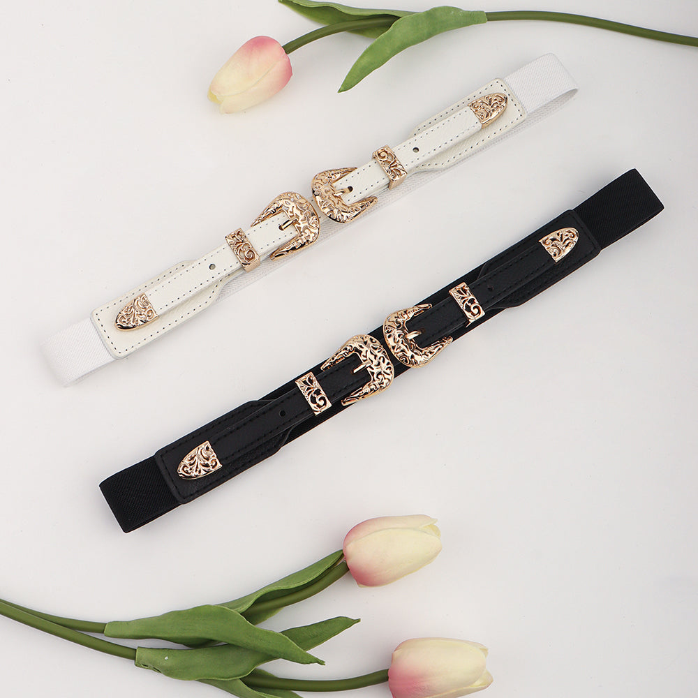 Retro Women's Thin Black Belt Decorative Coat Skirt Coat Fashion Hollowed Out Senior Sense Belt