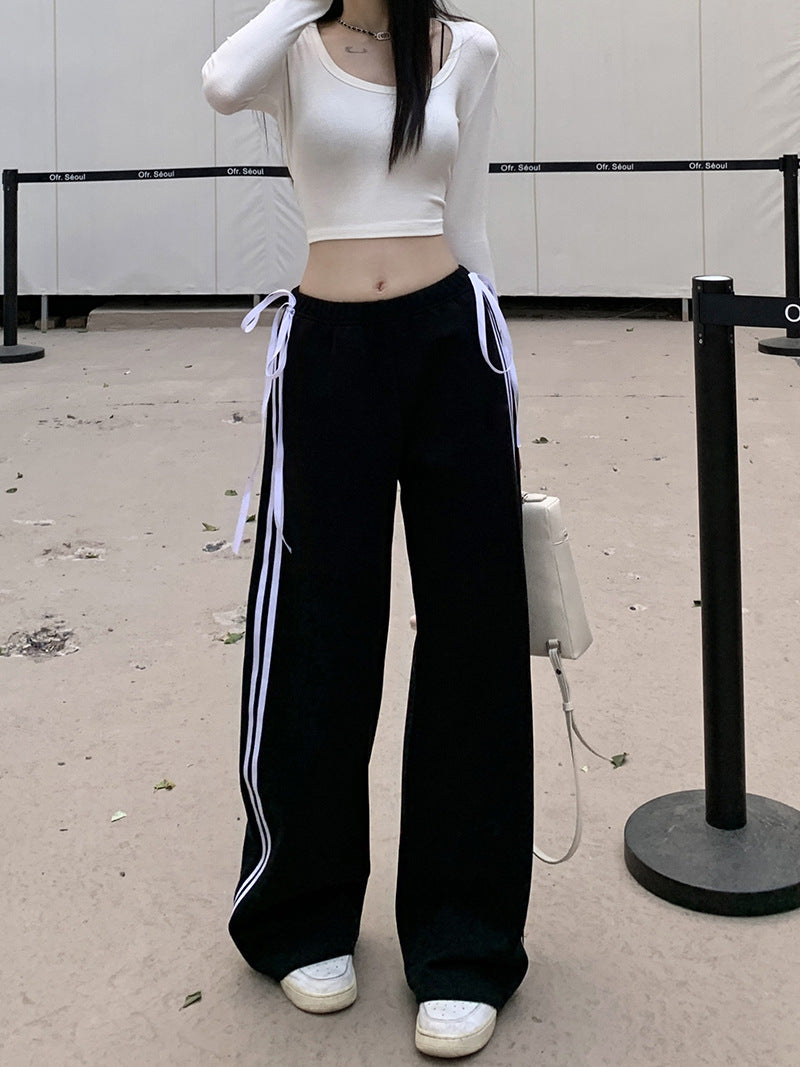 Bow Line Casual Pants American High Waist