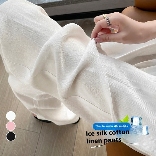 Linen Wide-leg Pants Ice Silk High Waist Straight Casual Pants