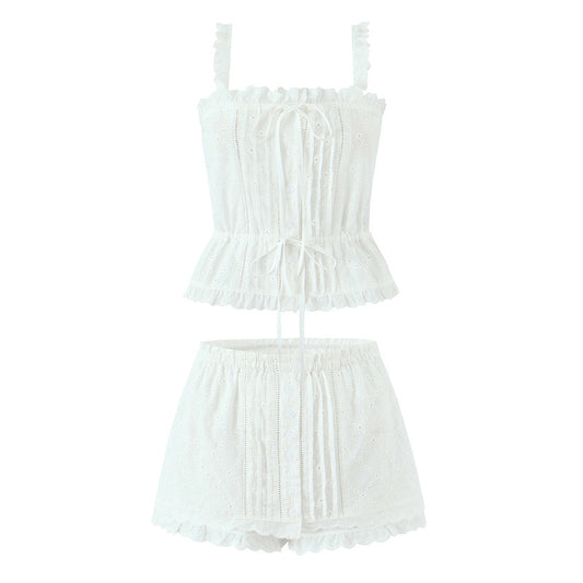 Cotton Embroidered Sleeveless Top Skirt Culottes