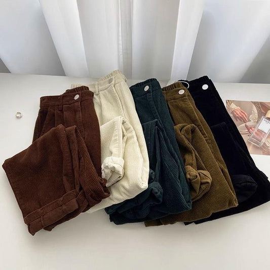 Suit Pants Women's High Waist Corduroy Slimming