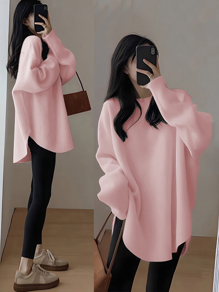 Women's Long Sleeve Loose Mid-length Round Neck Slim And Versatile Base Shirt