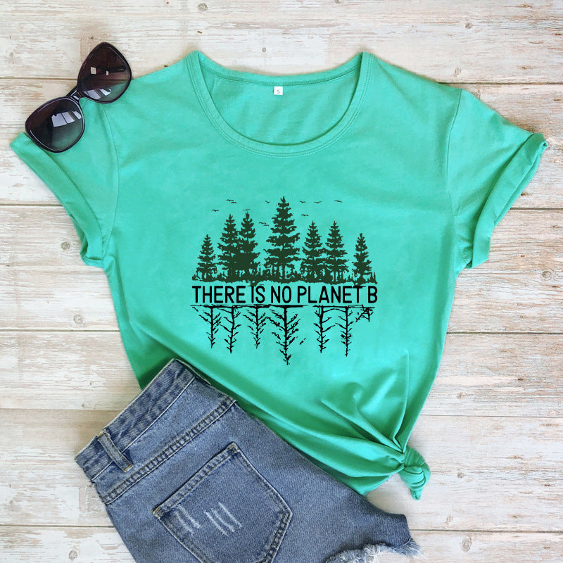 Pine Forest Pattern European And American Street Popular Short-sleeved T-shirt Female