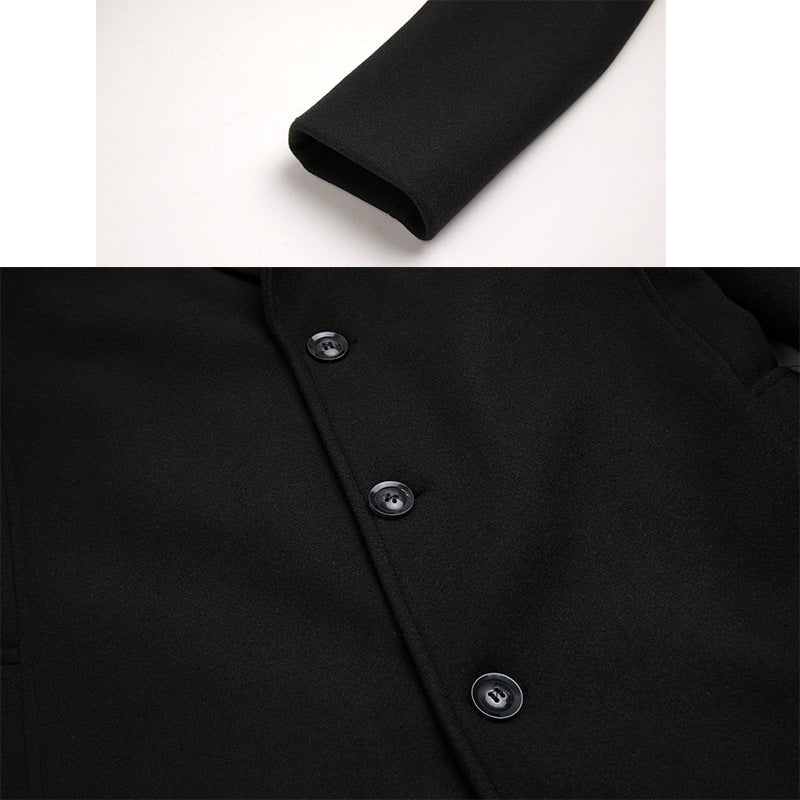 New Men's Woolen Fashion Loose Solid Color Long Trench Coat