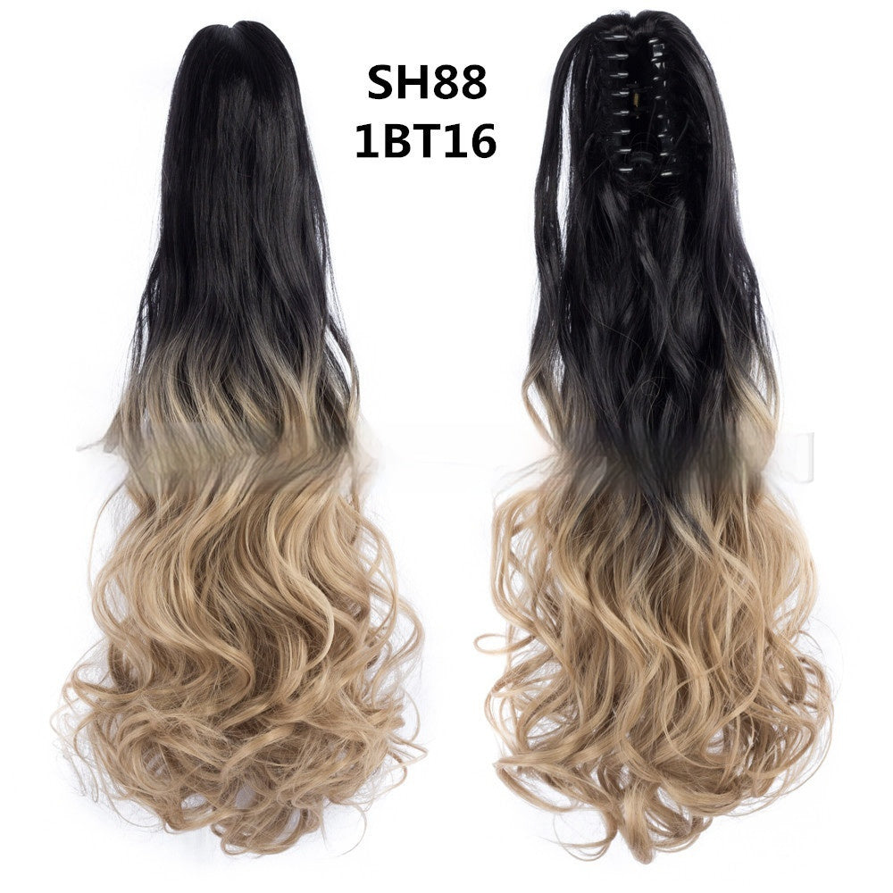 Colorful Long Curly Hair Clip Ponytail Wig