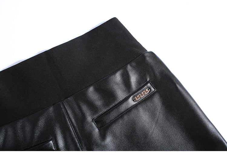 Matte Leather Pants Women's Fleece-lined Thickened