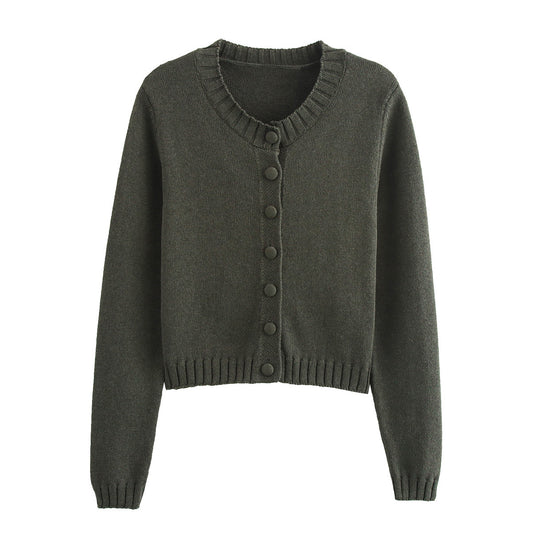 Women's Round Neck Long Sleeve Cardigan Loose Knitted Coat