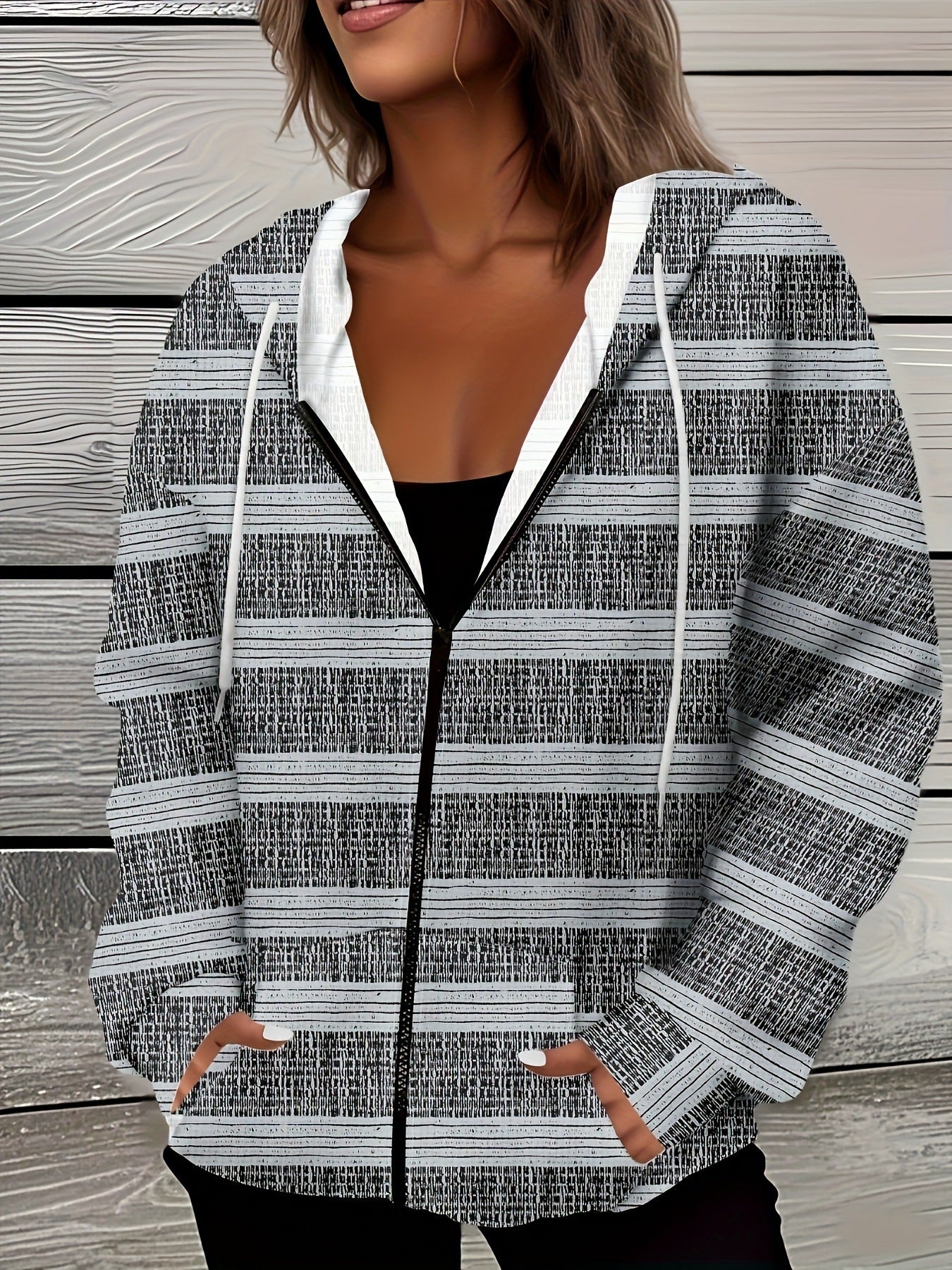 Casual All-matching Fashion Trendy Plaid Stitching Breathable Zipper Sweater