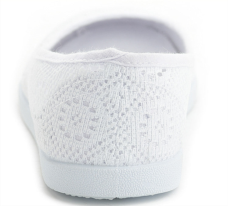Breathable Hollow Comfortable White Women's Flat Shoes