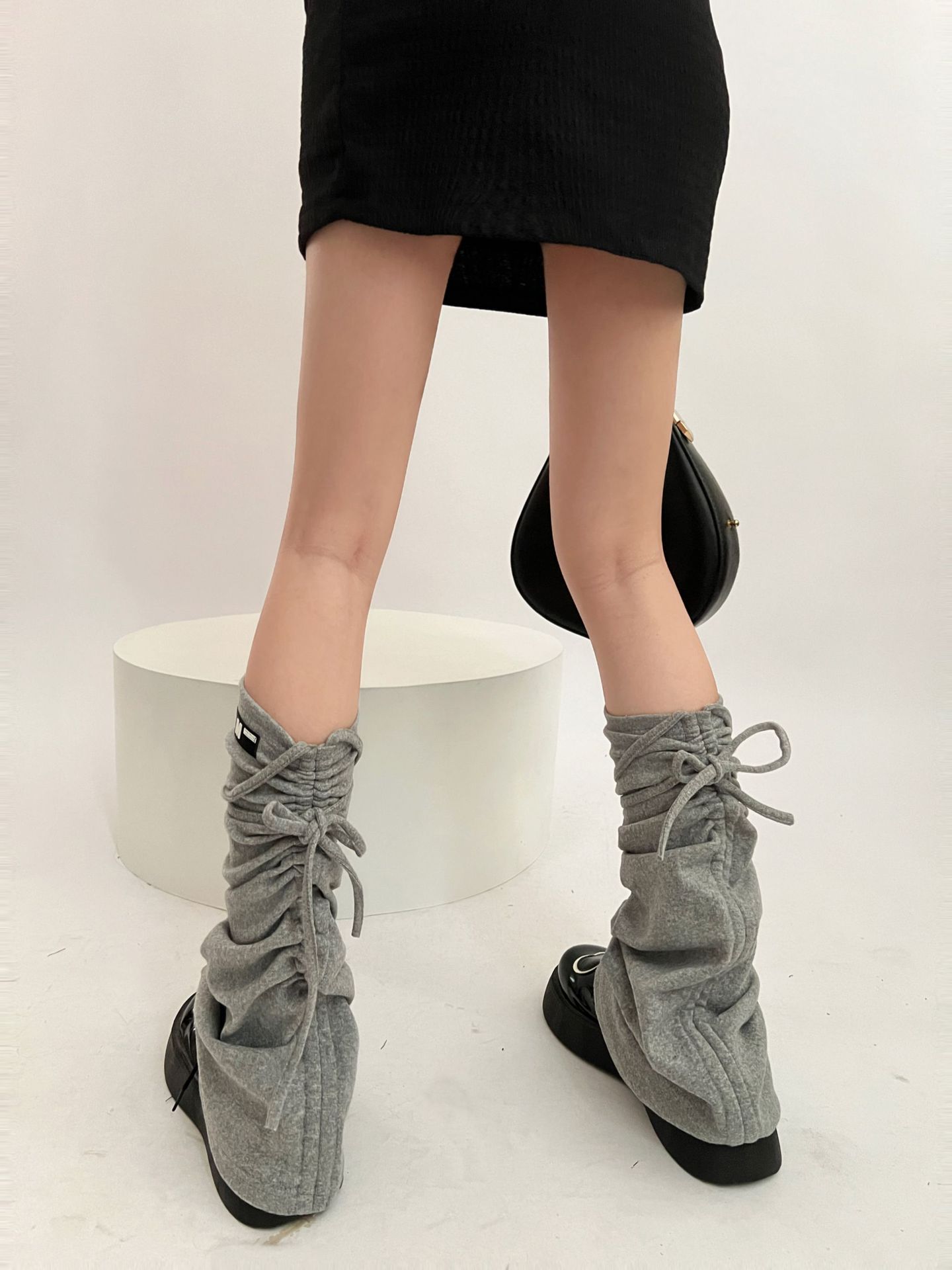 Solid Color Knitted Horn Drawstring Strap Foot Sock