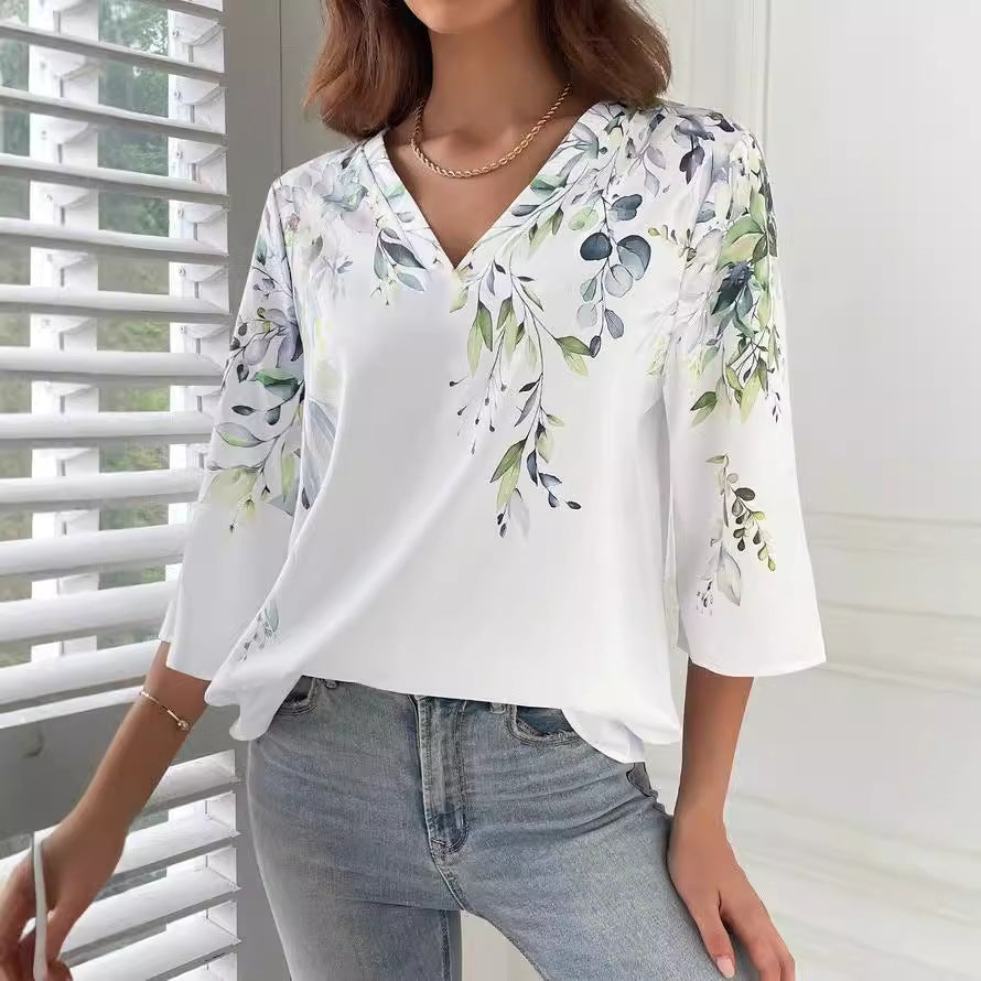 Kvinder 3D-printet V-hals pullover T-shirt Casual top