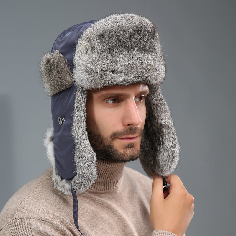 Rabbit Fur Unisex Thickened Warm Ear Protection Cold-proof Outdoor Hat