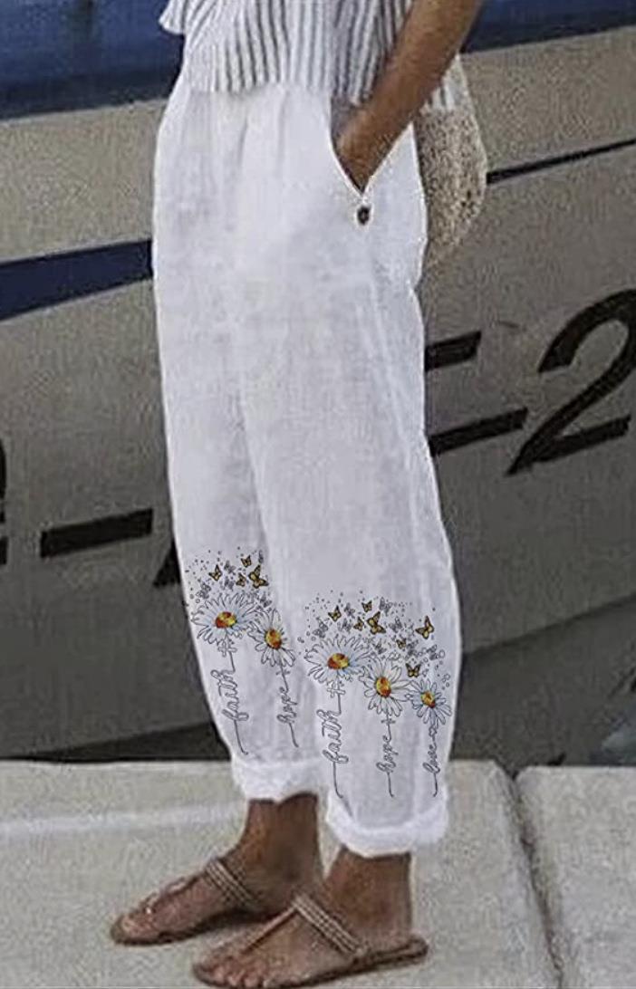 Women's Printed Fashion Graffiti Loose Pockets Casual Straight Trousers