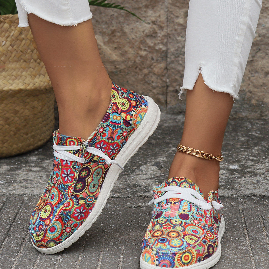 Women's Fashionable Simple Graffiti Ethnic Style Canvas Shoes