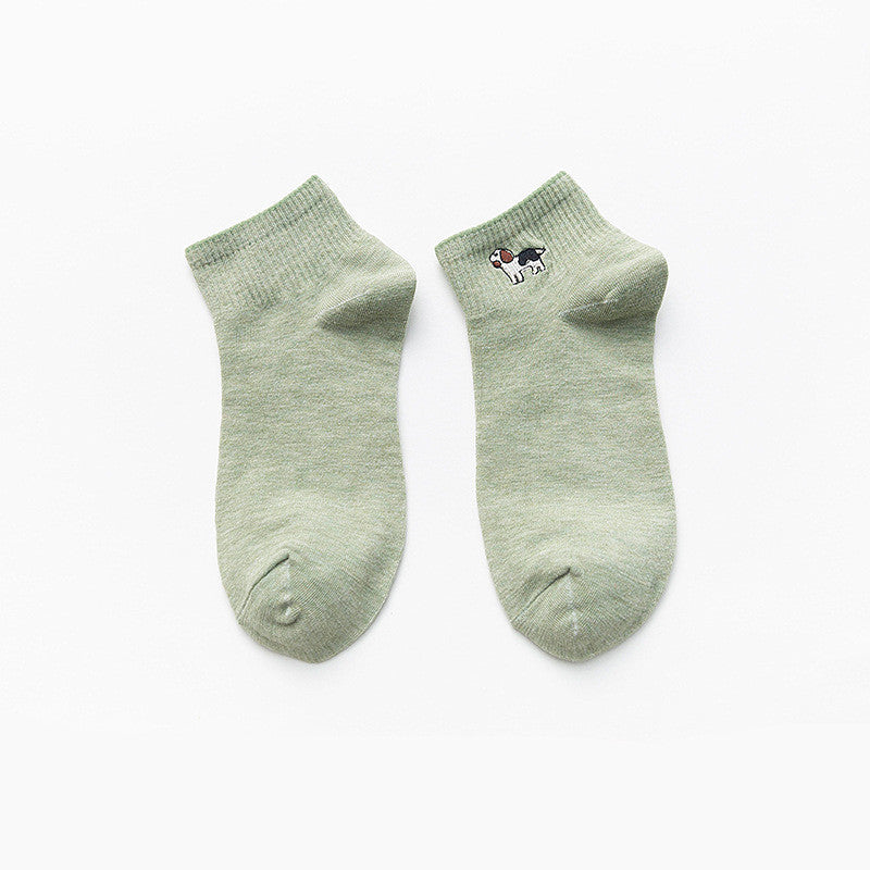 Socks Shallow Mouth Cartoon Embroidery Cute Japanese