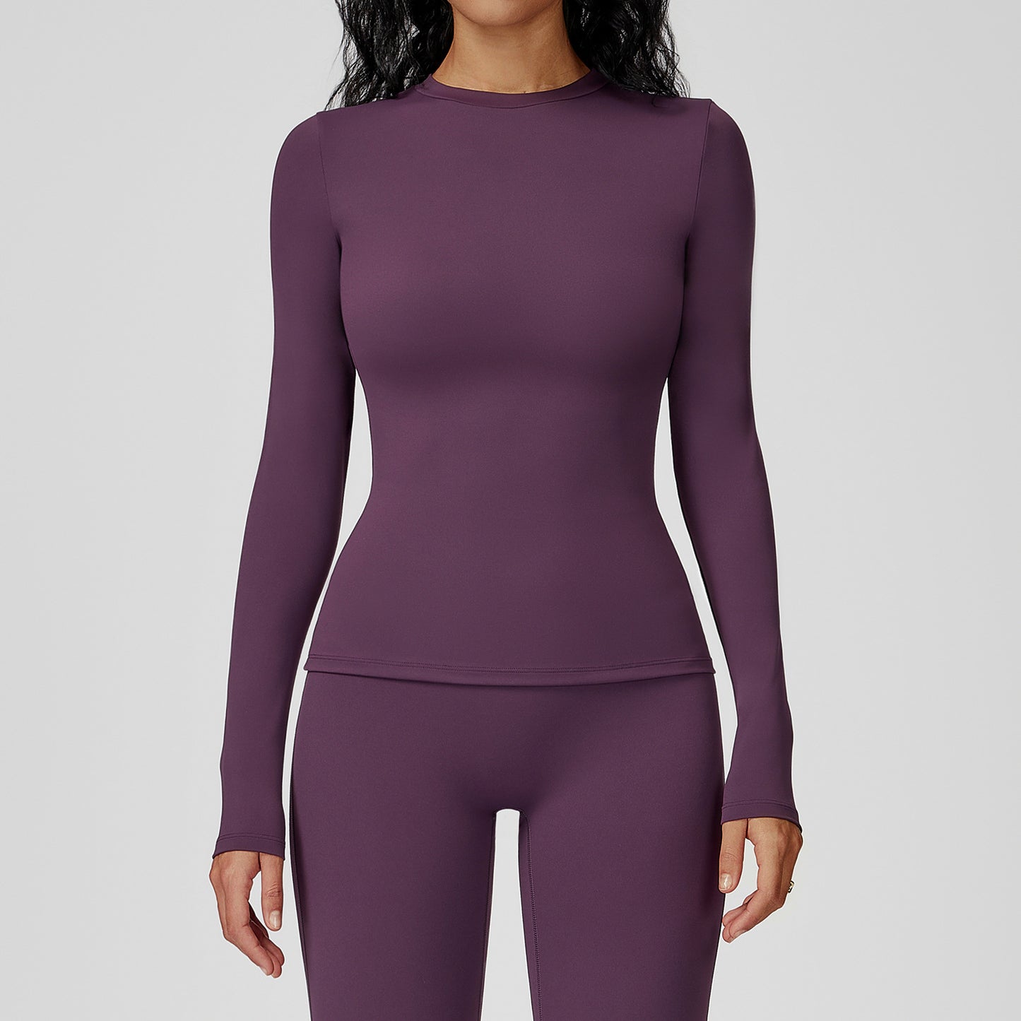 Round Neck Slim Fit Fitness Brushed Long Sleeve Yoga Clothes