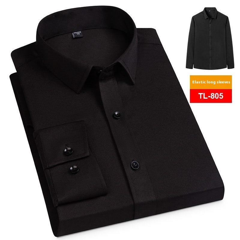 Men's Spring Long Sleeve Solid Color No Pocket Business Casual Stretch Shirt