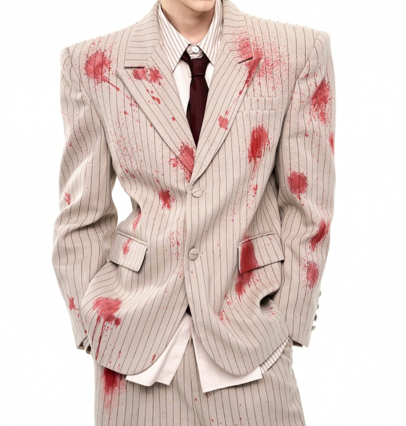 Mens High End Blood Stain Inspired Tailored Single Breasted Suit