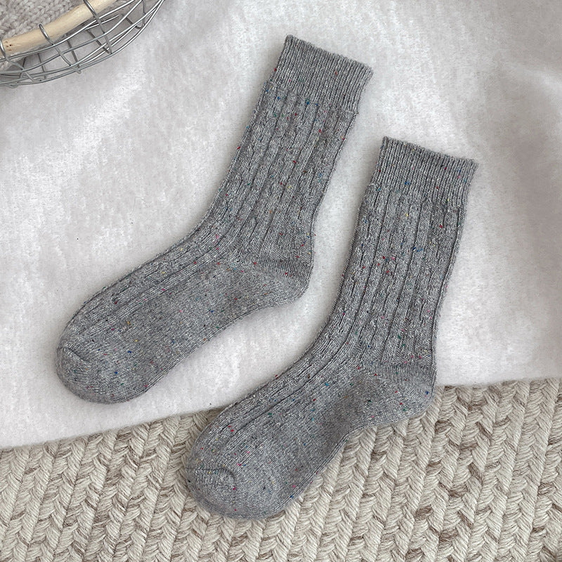 Thickened Dotted Yarn Cable-knit Wool Socks