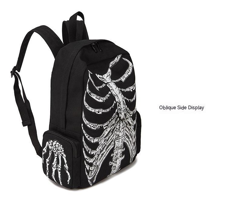 Printed Fashion European And American Canvas Bag Skull Personality Female Casual Men's Backpack
